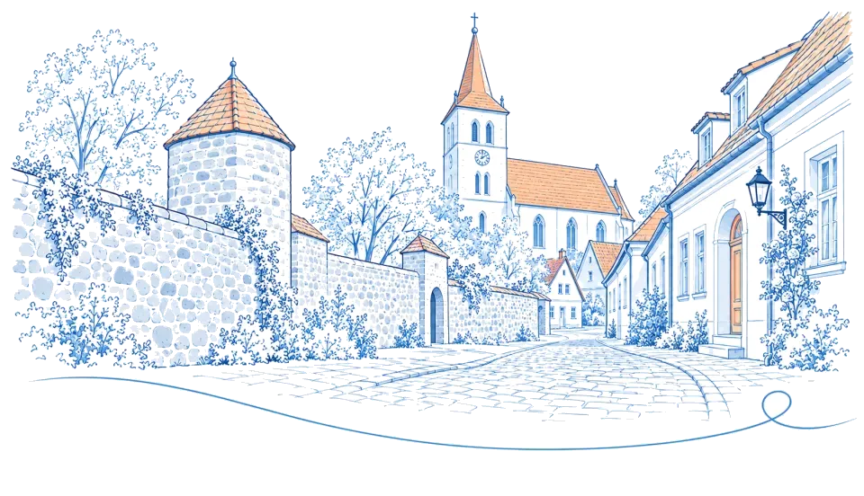 Illustration: Stadtmauer und Stadtkirche in Altlandsberg