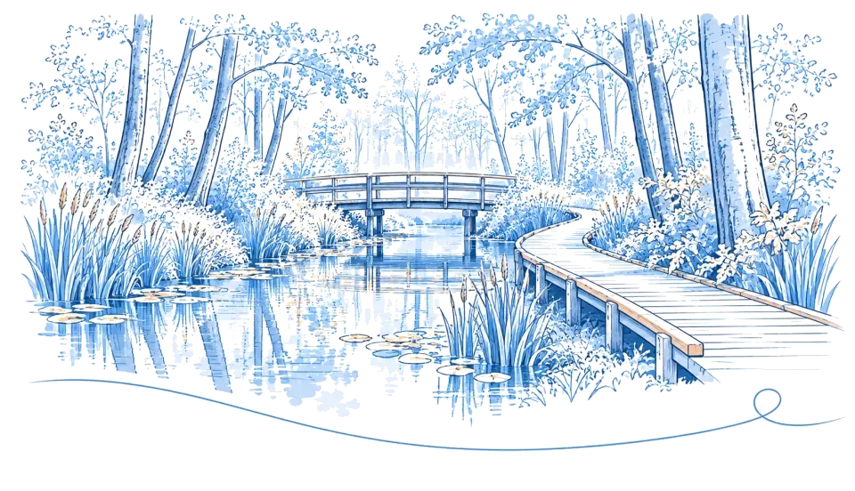 Illustration: Holzsteg im Briesetal bei Birkenwerder