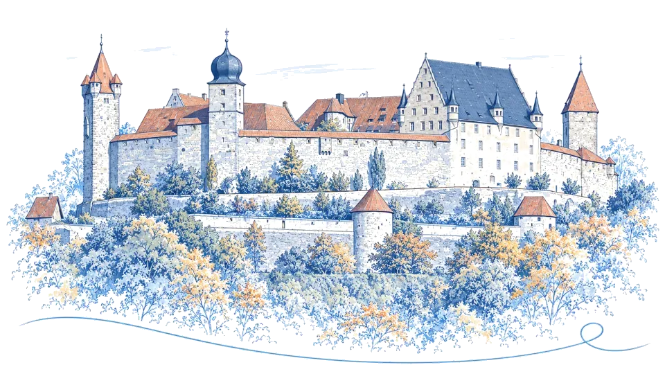 Illustration: Veste Coburg über der Stadt