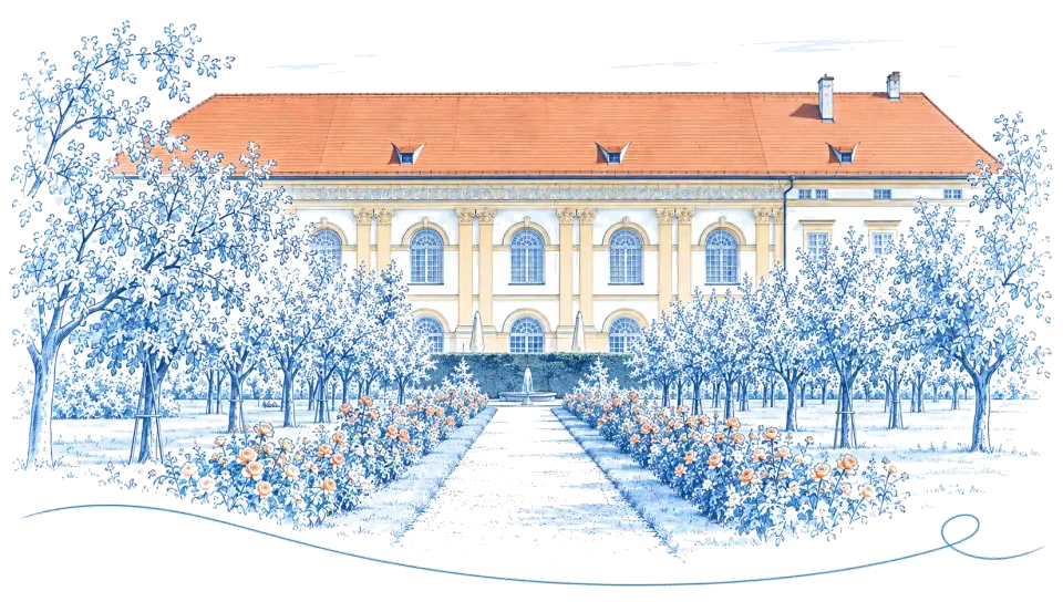 Illustration: Schloss Dachau mit Hofgarten