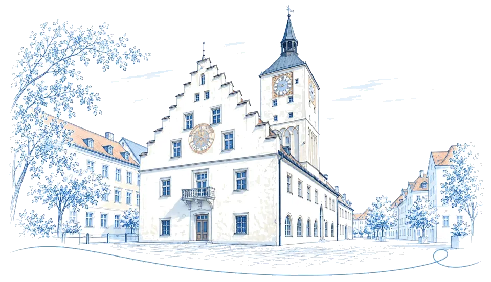 Illustration: Altes Rathaus am Stadtplatz in Deggendorf