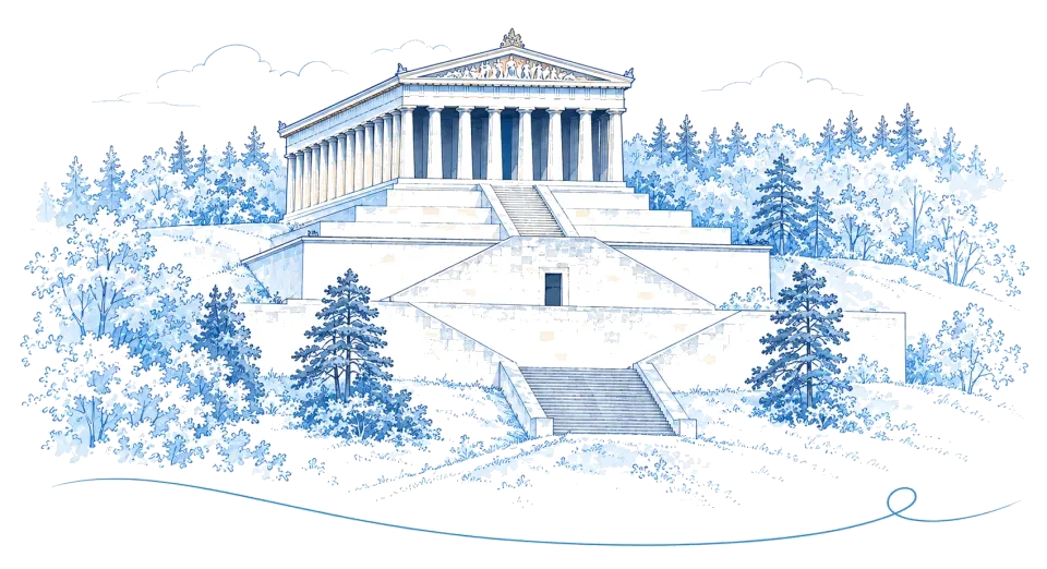 Illustration: Walhalla über dem Donautal bei Donaustauf