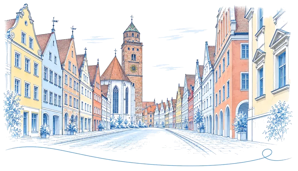 Illustration: Reichsstraße mit Liebfrauenmünster in Donauwörth