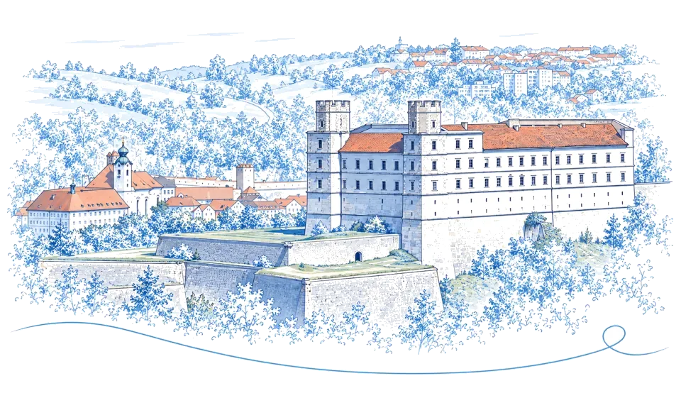 Illustration: Willibaldsburg über dem Altmühltal in Eichstätt