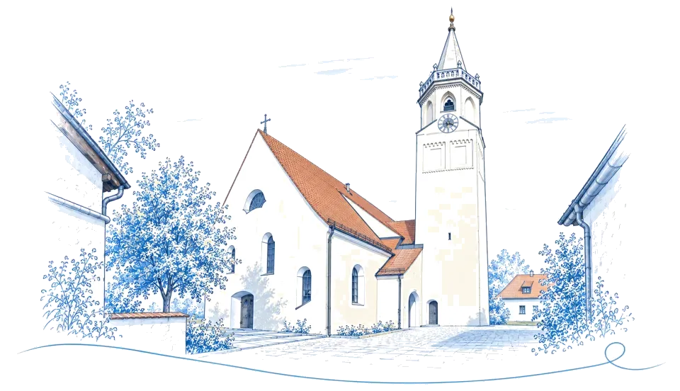 Illustration: Pfarrkirche Mariä Himmelfahrt in Essenbach