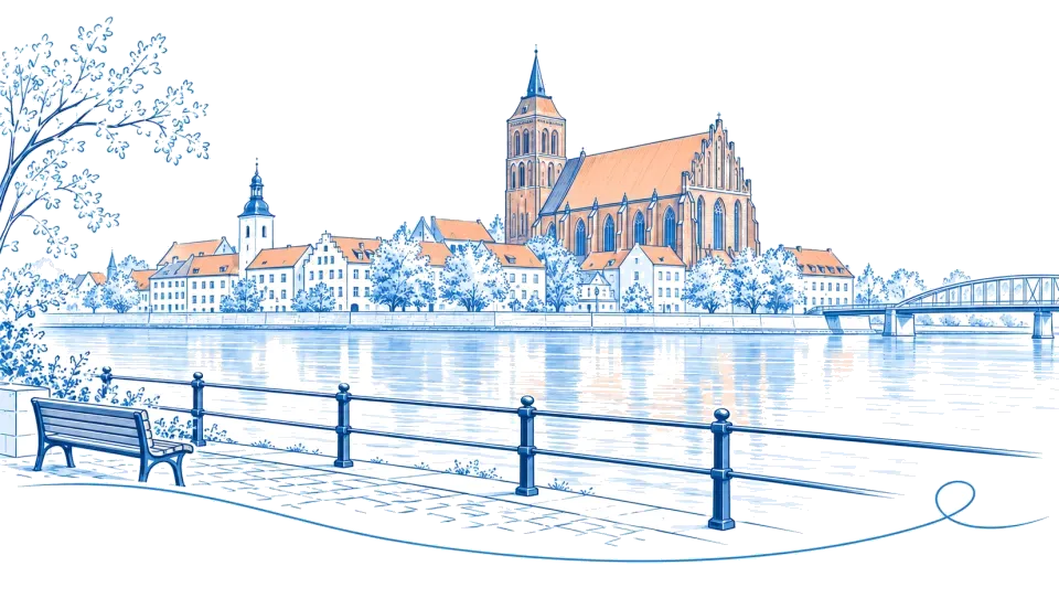 Illustration: Blick über die Oder auf die Frankfurter Altstadt