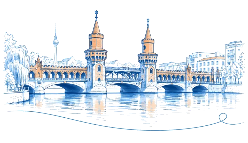 Illustration: Oberbaumbrücke über der Spree