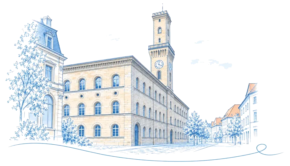 Illustration: Rathaus Fürth mit Rathausturm