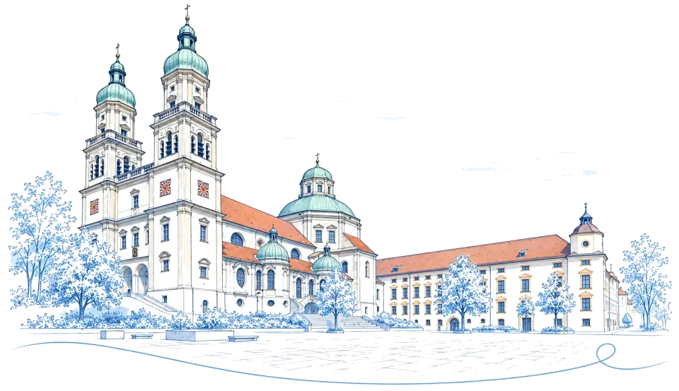 Illustration: Basilika St. Lorenz mit Fürstäbtlicher Residenz in Kempten