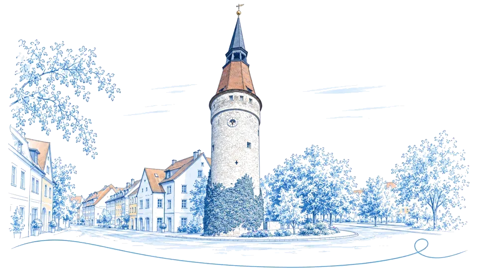 Illustration: Falterturm mit schiefem Helm in Kitzingen