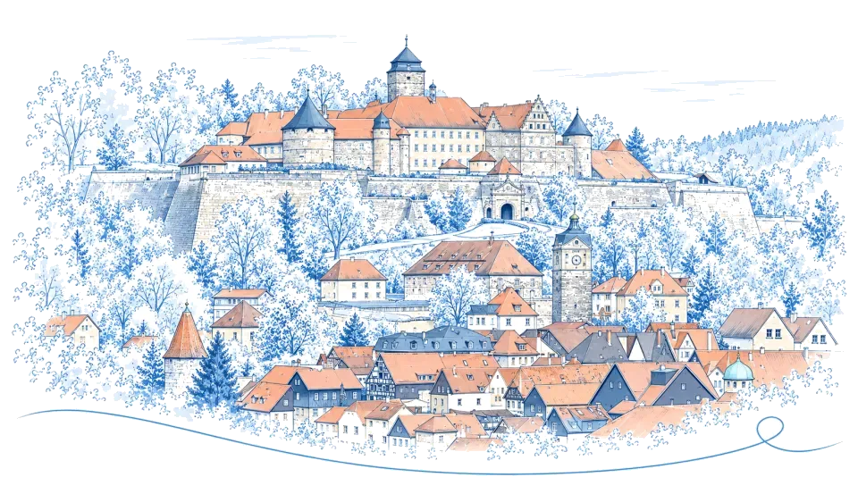 Illustration: Festung Rosenberg über der Oberen Stadt in Kronach