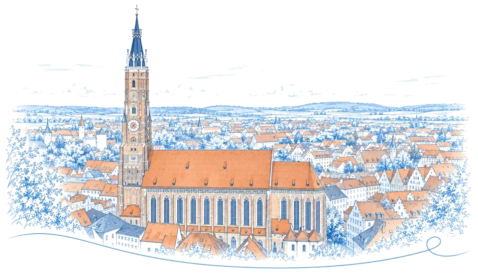 Illustration: Martinskirche über den Dächern von Landshut