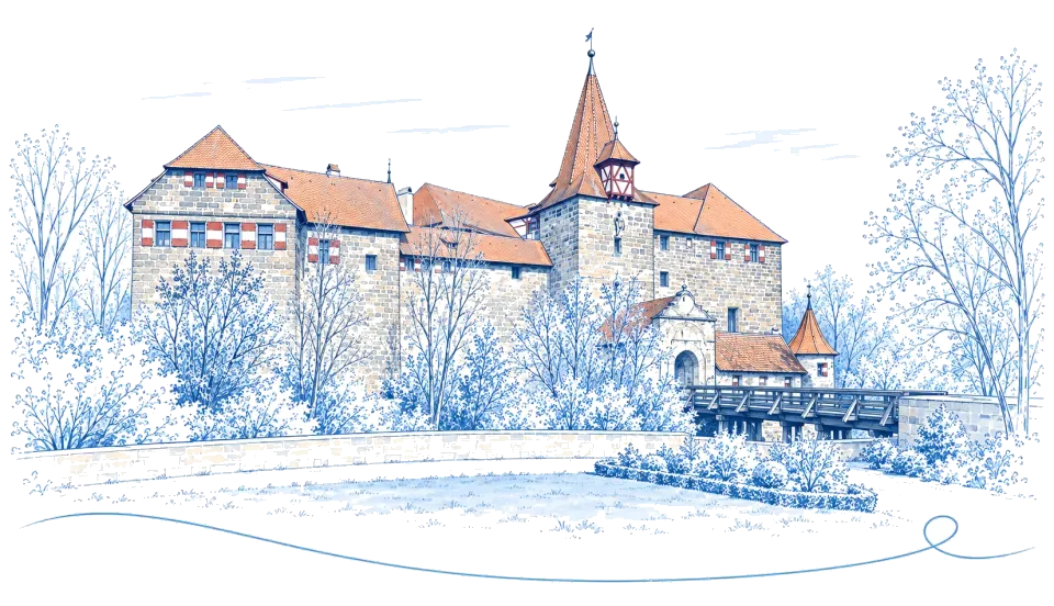 Illustration: Wenzelburg auf der Pegnitzinsel in Lauf an der Pegnitz