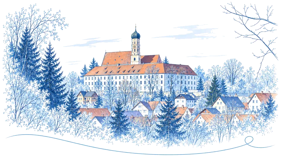 Illustration: St. Martin und Schloss auf dem Schlossberg in Marktoberdorf
