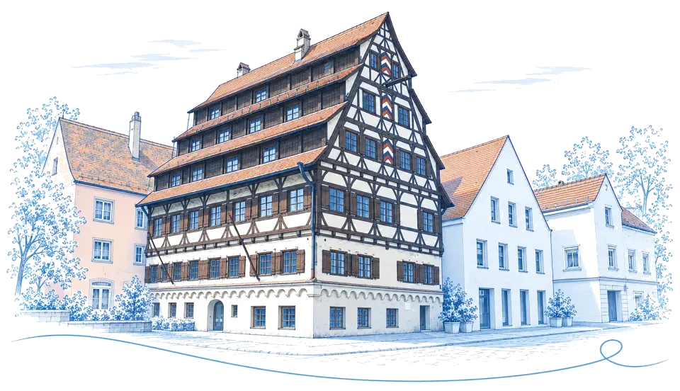 Illustration: Siebendächerhaus in Memmingen