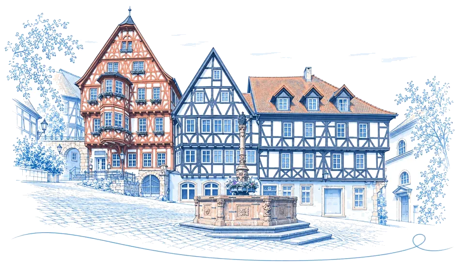 Illustration: Marktplatz „Schnatterloch“ in Miltenberg