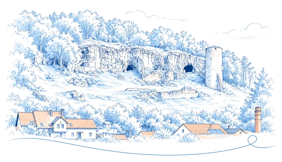 Illustration: Burgruine Loch am Felshang bei Eichhofen, Markt Nittendorf