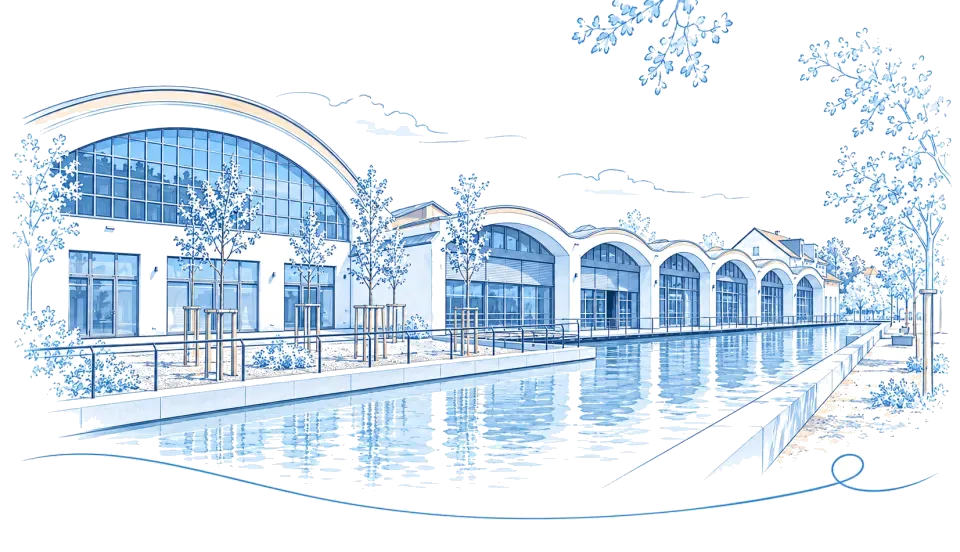 Illustration: marinaforum mit Brunnenanlage im Regensburger Ostenviertel