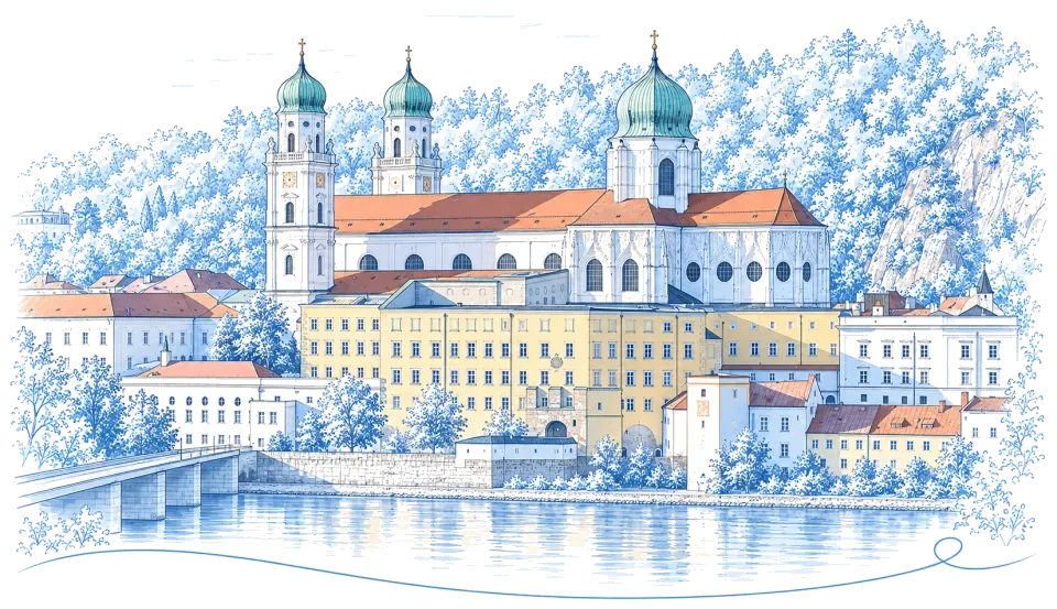 Illustration: Dom St. Stephan über dem Inn in Passau