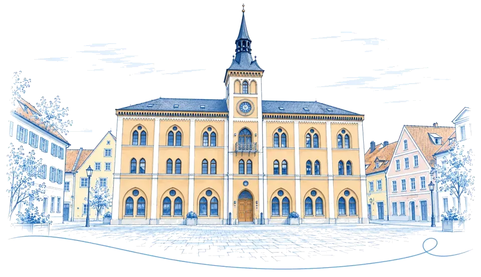 Illustration: Rathaus am Hauptplatz in Pfaffenhofen an der Ilm