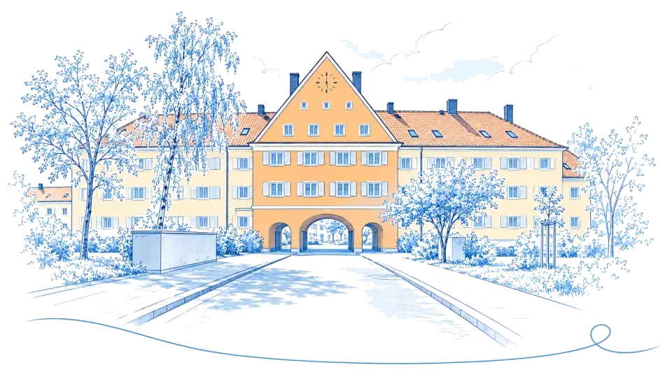 Illustration: Arbersiedlung mit Tordurchfahrt in Regensburg-Reinhausen
