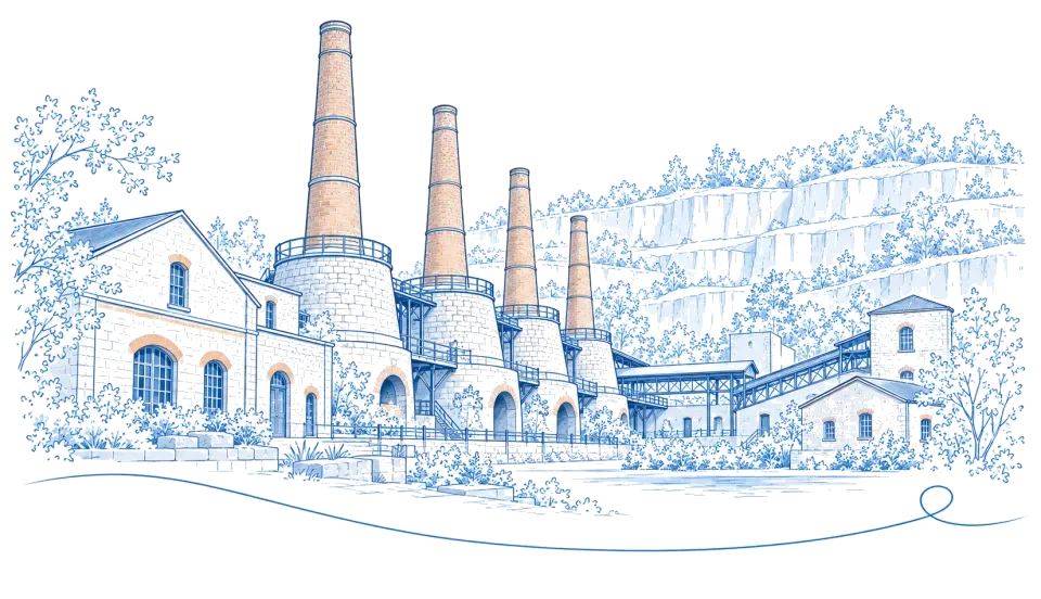 Illustration: Schachtofenbatterie im Museumspark Rüdersdorf