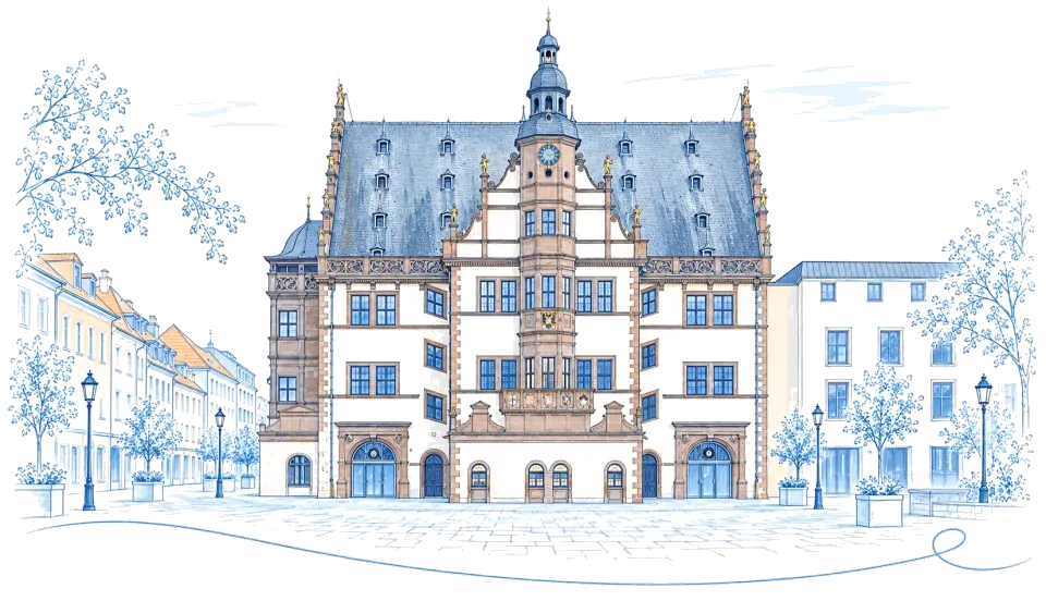 Illustration: Altes Rathaus am Marktplatz in Schweinfurt
