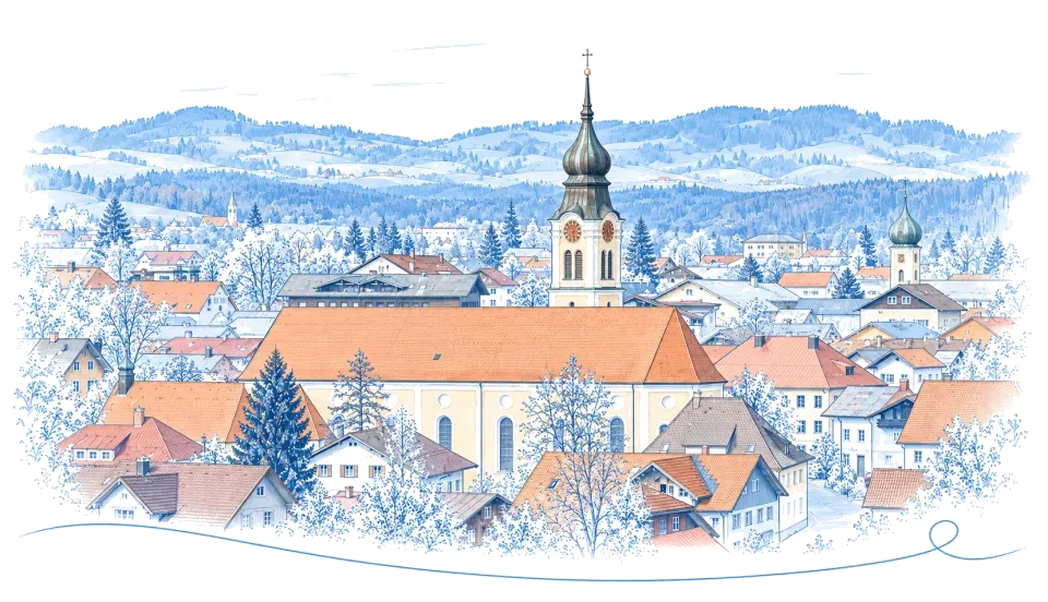 Illustration: Stadtbild mit Pfarrkirche St. Michael in Sonthofen