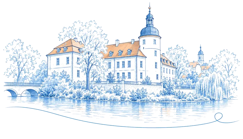 Illustration: Schloss mit Rundturm an der Spree in Spremberg
