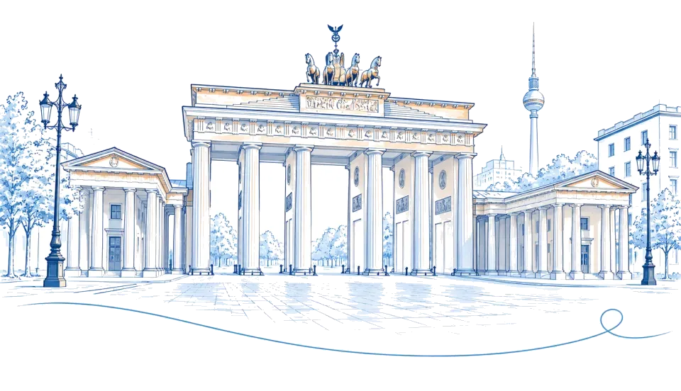 Illustration: Brandenburger Tor mit Fernsehturm im Hintergrund