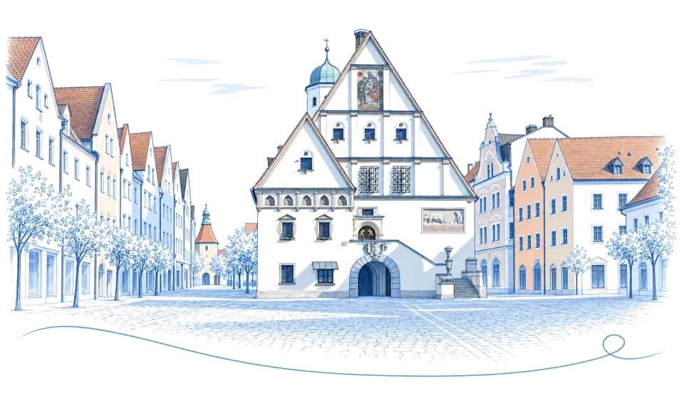 Illustration: Altes Rathaus am Marktplatz in Weiden