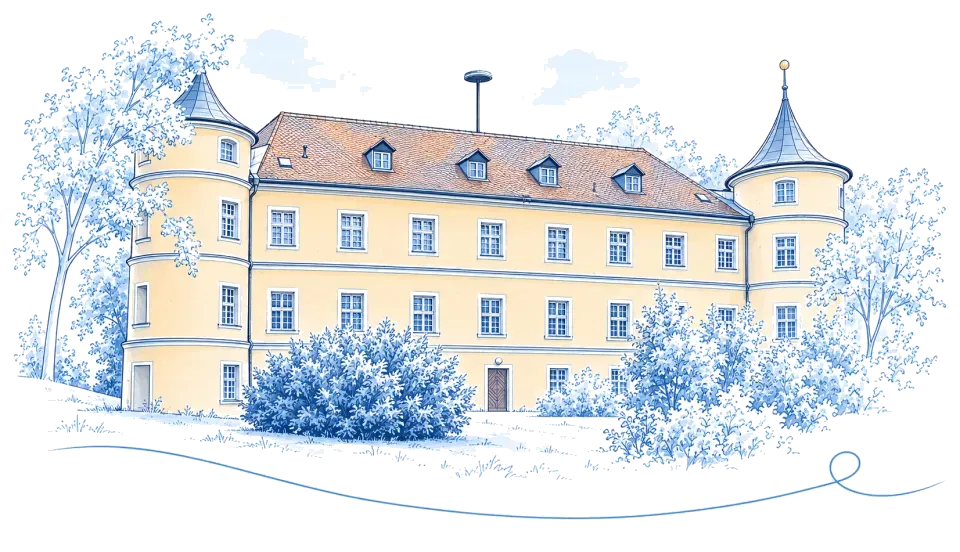 Illustration: Schloss Regendorf mit Rundtürmen in Zeitlarn