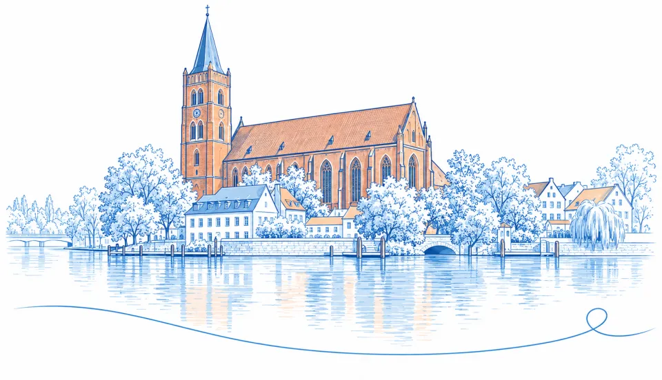 Illustration: Backsteinkirche am Wasser in Brandenburg an der Havel