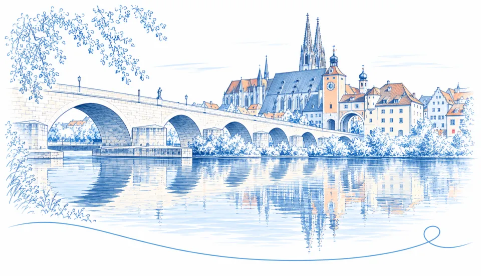 Illustration: Steinerne Brücke und Dom in Regensburg